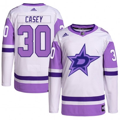 Youth Authentic Dallas Stars Jon Casey Adidas Hockey Fights Cancer Primegreen Jersey - White/Purple