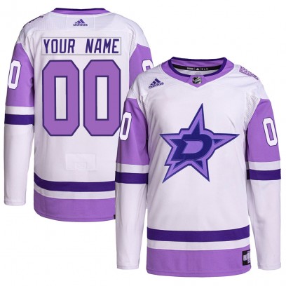 Youth Authentic Dallas Stars Custom Adidas Custom Hockey Fights Cancer Primegreen Jersey - White/Purple