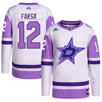 Youth Authentic Dallas Stars Radek Faksa Adidas Hockey Fights Cancer Primegreen Jersey - White/Purple