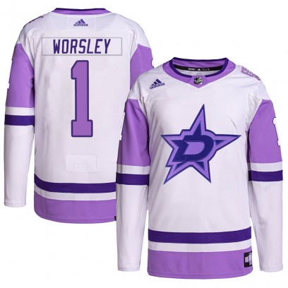 Youth Authentic Dallas Stars Gump Worsley Adidas Hockey Fights Cancer Primegreen Jersey - White/Purple