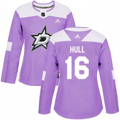 Women's Authentic Dallas Stars Brett Hull Adidas Fights Cancer Practice Jersey - Purple