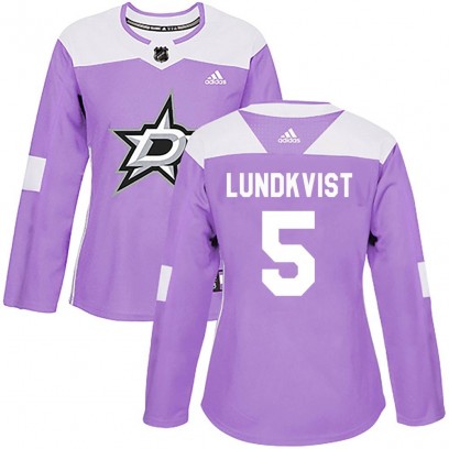Women's Authentic Dallas Stars Nils Lundkvist Adidas Fights Cancer Practice Jersey - Purple