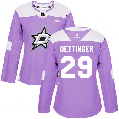 Women's Authentic Dallas Stars Jake Oettinger Adidas ized Fights Cancer Practice Jersey - Purple