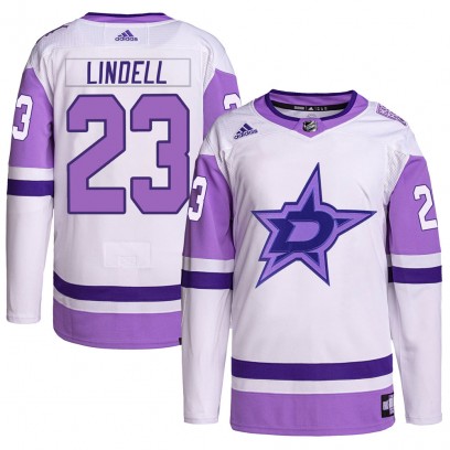 Men's Authentic Dallas Stars Esa Lindell Adidas Hockey Fights Cancer Primegreen Jersey - White/Purple