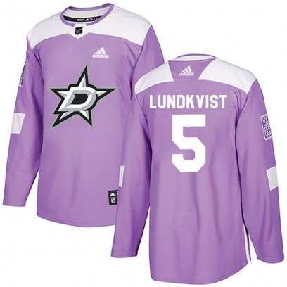 Youth Authentic Dallas Stars Nils Lundkvist Adidas Fights Cancer Practice Jersey - Purple