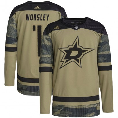 Youth Authentic Dallas Stars Gump Worsley Adidas Military Appreciation Practice Jersey - Camo