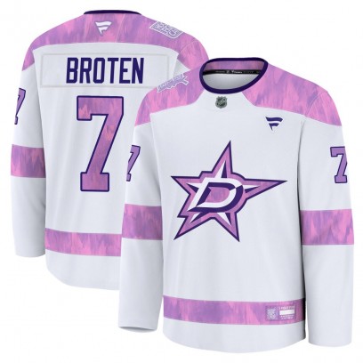 Men's Premium Dallas Stars Neal Broten Fanatics 2024 Hockey Fights Cancer Practice Jersey - White