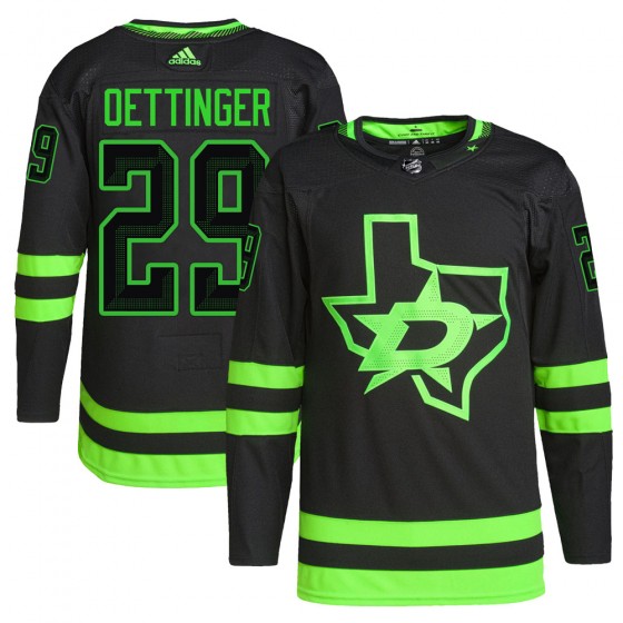 Youth Authentic Dallas Stars Jake Oettinger Adidas Alternate Primegreen Pro Jersey - Black