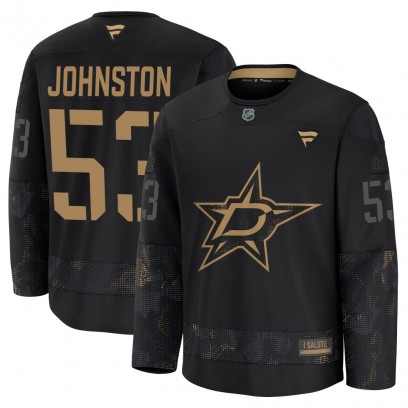 Men's Premium Dallas Stars Wyatt Johnston Fanatics 2024 Military Appreciation Practice Jersey - Black