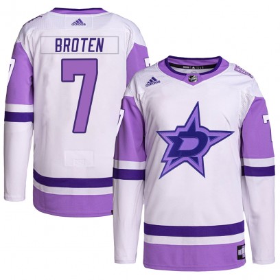 Men's Authentic Dallas Stars Neal Broten Adidas Hockey Fights Cancer Primegreen Jersey - White/Purple